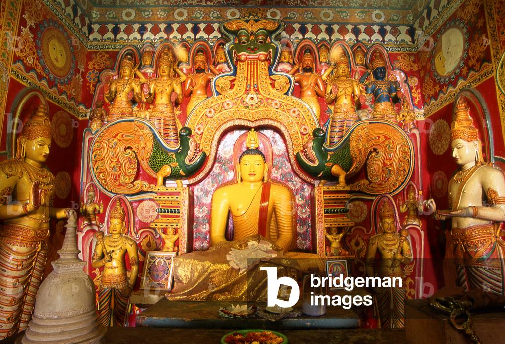 Sri Lanka: Main Buddha shrine at Asgiriya Vihara (temple), Kandy