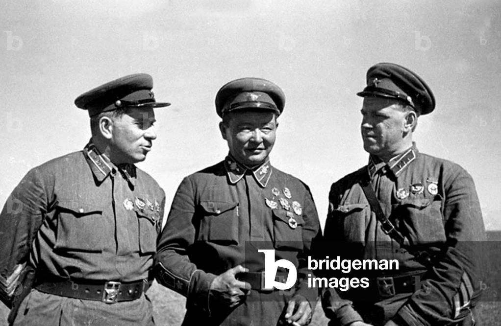 Mongolia: Colonel Grigori Shtern (left) Marshal Khorloogiin Choibalsan (centre), General Georgy Zhukov (right), victors of Khalkhin Gol