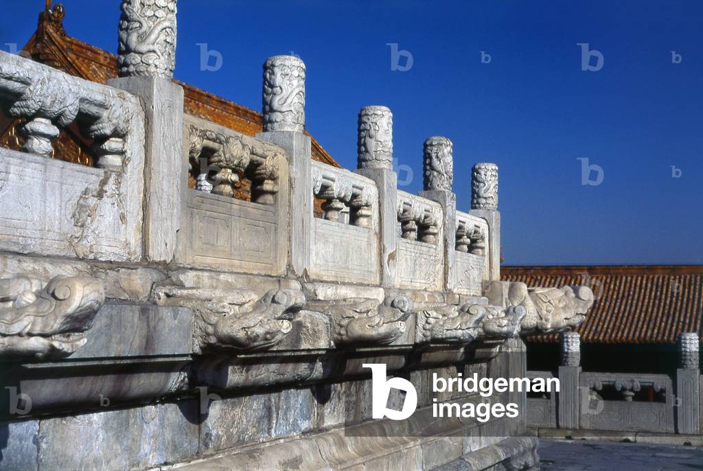 China: Detail of the terrace in front of the Hall of Supreme Harmony (Taihedian), The Forbidden City (Zijin Cheng), Beijing