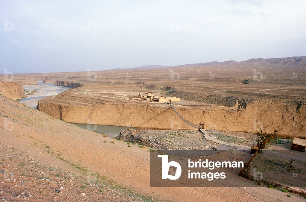 China: The Taolai River Gorge and Chinese military encampment museum marking the end of the Ming Great Wall near Jiayuguan Fort
