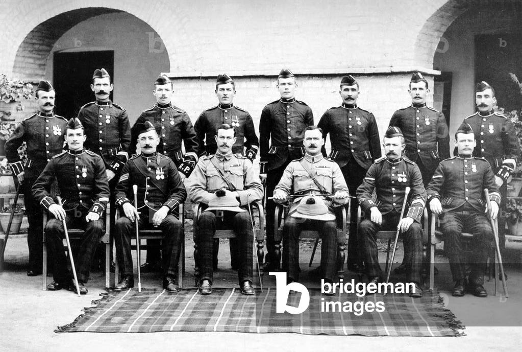 Pakistan / India: A group of Black Watch regimental police, Peshawar, 1907 (then a part of British India)