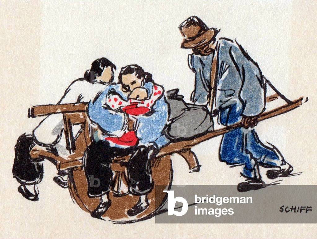 A pulled Richshaw in Shanghai, 1930s (drawing)