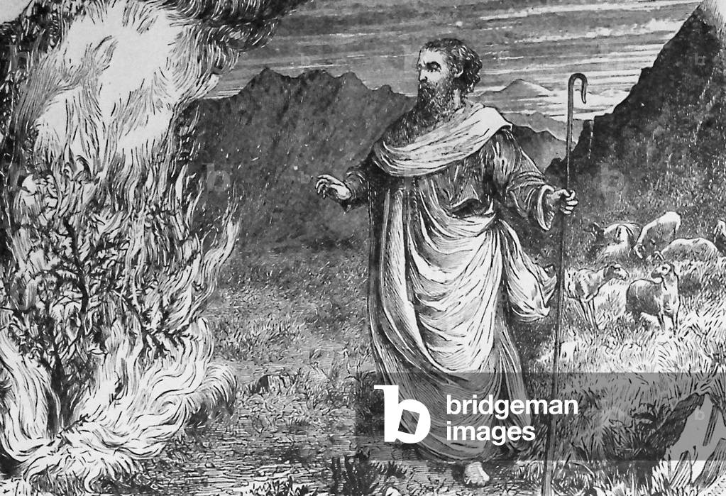 Egypt / USA: Moses and the Burning Bush. Illustration from the Holman Bible, 1890