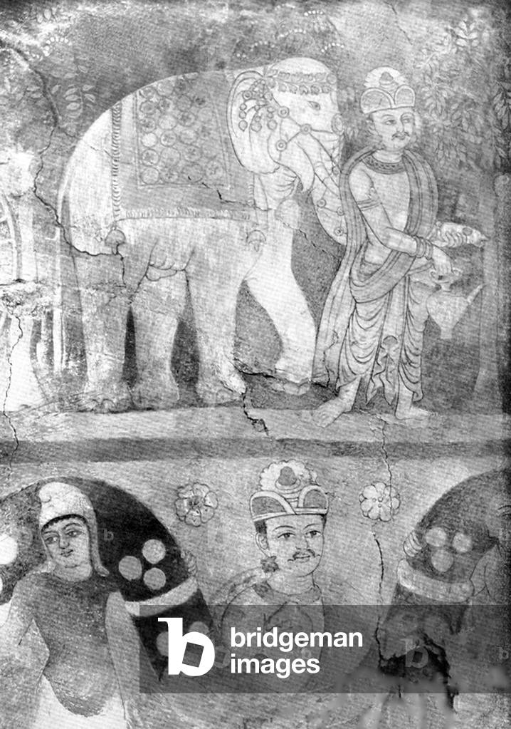 China: Painting of Vishvantara Offering a White Elephant, Miran, Xinjiang