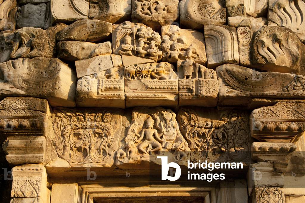 Thailand: A lintel in the central sanctuary, Prasat Hin Phimai, Phimai Historical Park, Nakhon Ratchasima Province. Phimai dates from the 11th and 12th century and was an important Khmer Buddhist temple and town in the Khmer empire