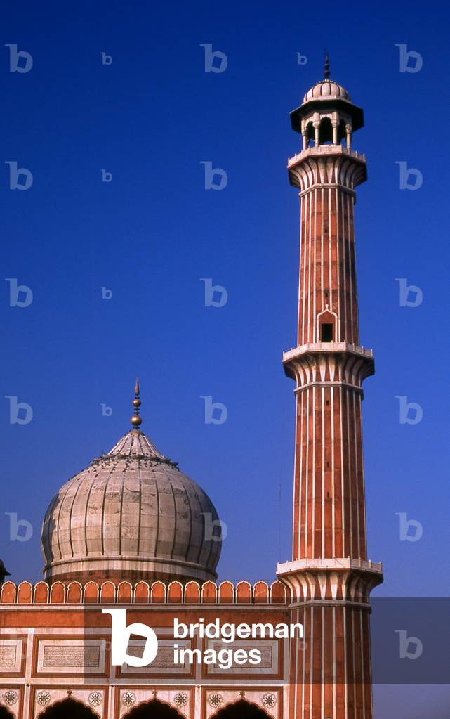 India: A minaret at the Jama Masjid, India's largest mosque, Delhi
