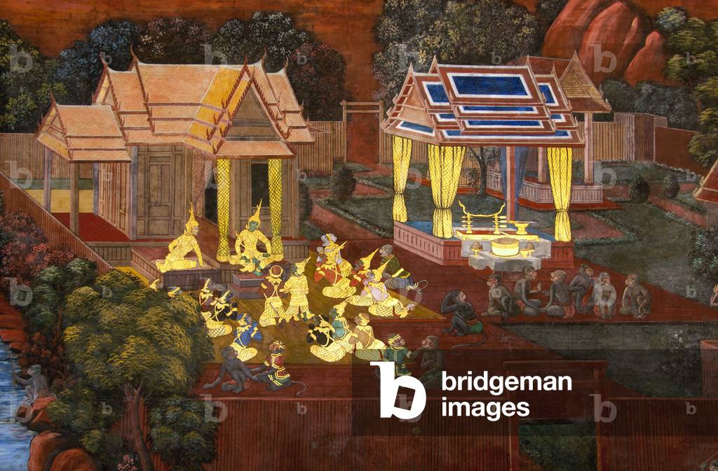 Thailand: A scene from the Ramakien (Ramayana) murals, Wat Phra Kaeo (Temple of the Emerald Buddha), Bangkok
