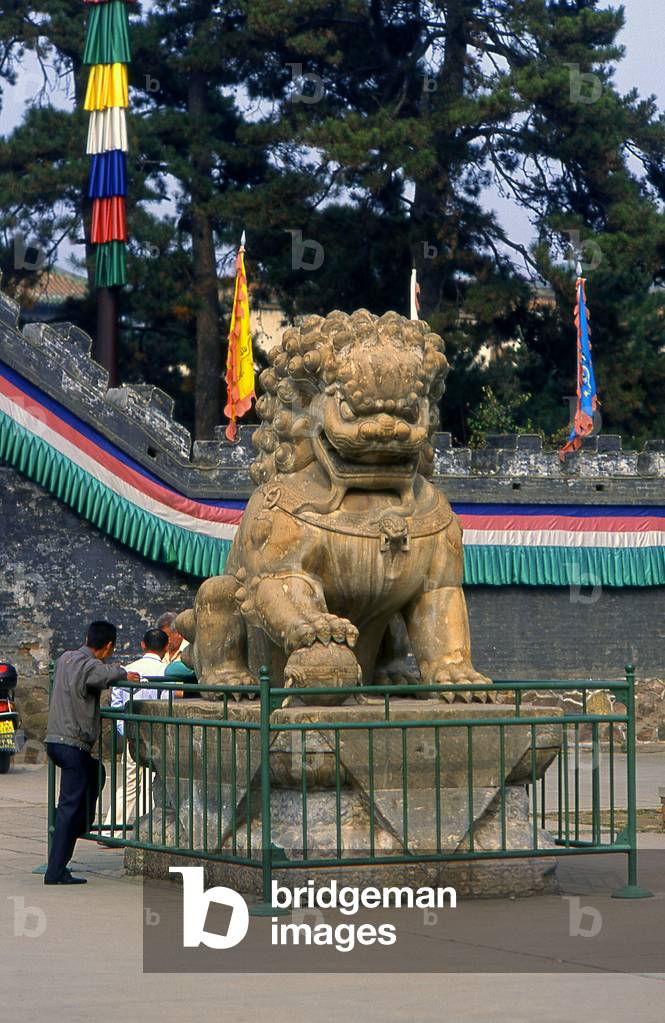 China: Temple lion at the entrance to Putuo Zongcheng Temple, Chengde, Hebei Province