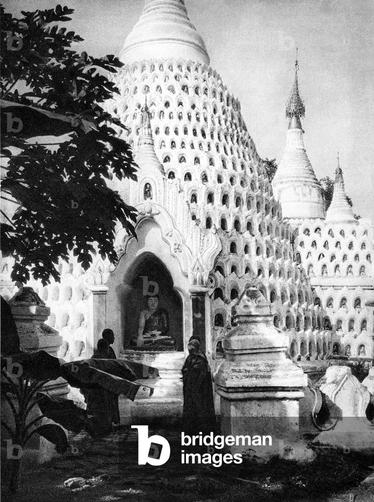 Burma/ Myanmar: Chedis at a monastery in Ava, c.1920s. Note that there are many niches on the stupas for placing offerings and small Buddha images.