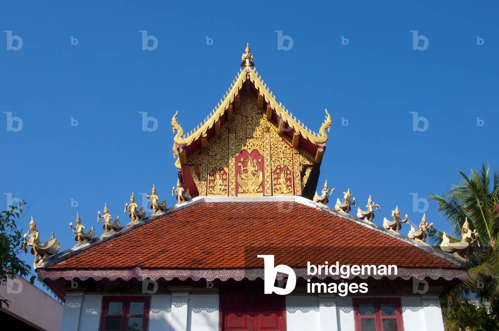 Thailand: The ubosot (ordination hall) roof at Wat Saen Fang, Chiang Mai, northern Thailand