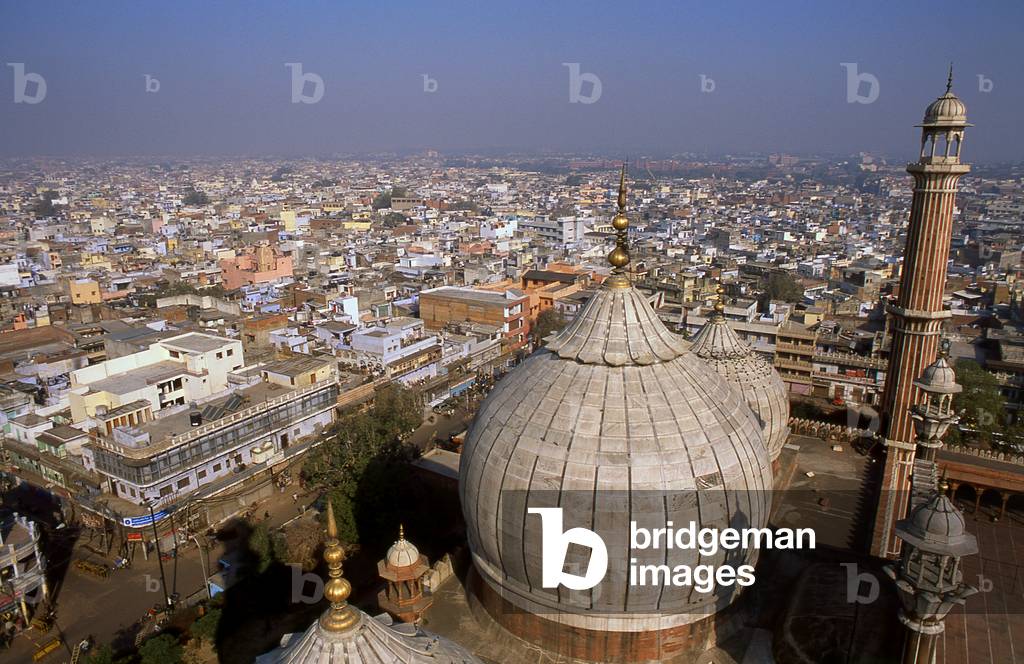 India: The domes of the Jama Masjid, India's largest mosque overlooking Old Delhi