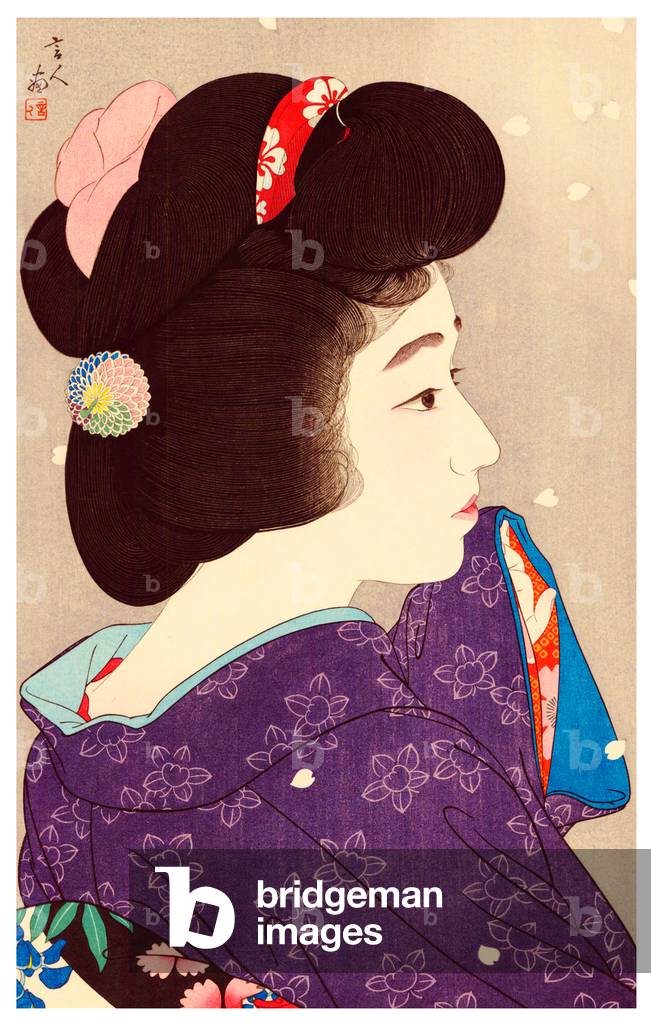 Japan: 'Misty Spring Moon'. No. 3 in the series 'Twelve Aspects of Women'. Shin-hanga woodblock print by Torii Kotondo (1900-1976), 1932