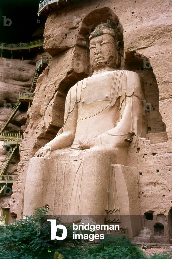 China: The 27 metre-high Maitreya Buddha, Binglingsi, Yongjing County, Linxia Hui Autonomous Prefecture, Gansu