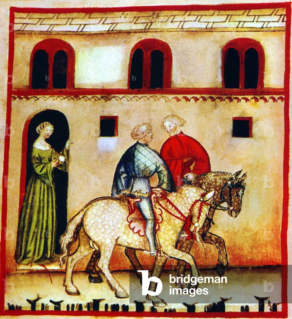 Iraq / Italy: Horse riding - for exercise and relaxation. Illustration from Ibn Butlan's Taqwim al-sihhah or 'Maintenance of Health' (Baghdad, 11th century) published in Italy as the Tacuinum Sanitatis in the 14th century