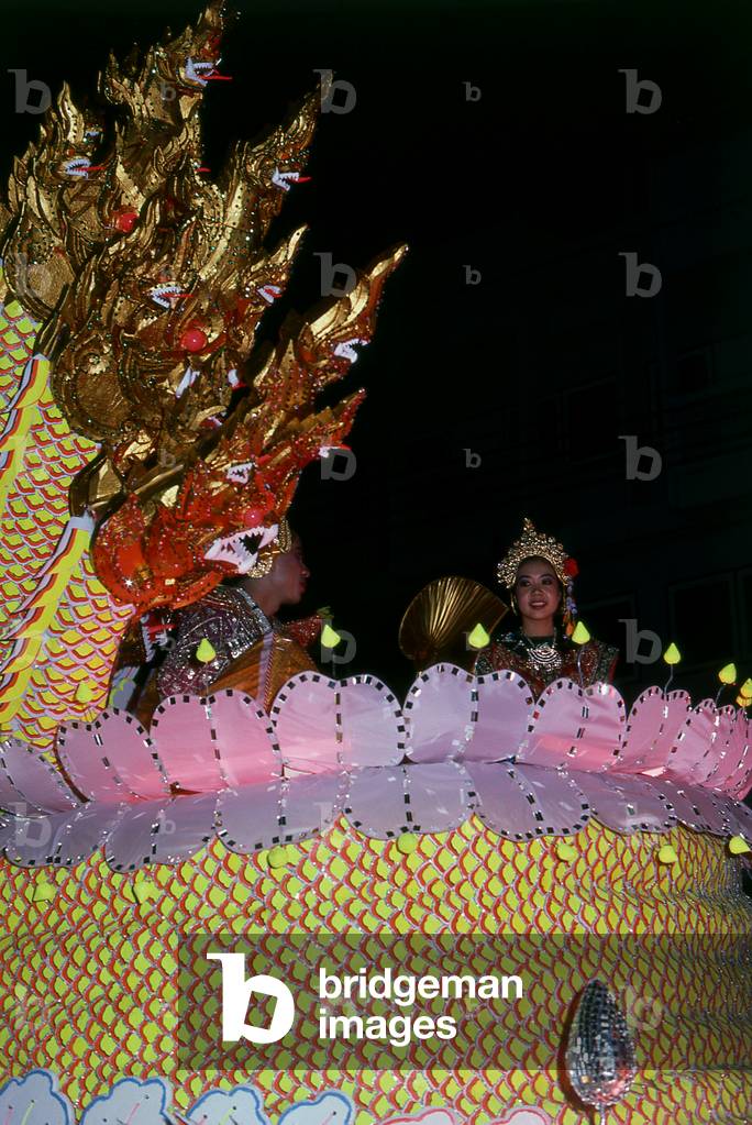 Thailand: Procession of highly decorated floats, Loy Krathong Festival, Chiang Mai