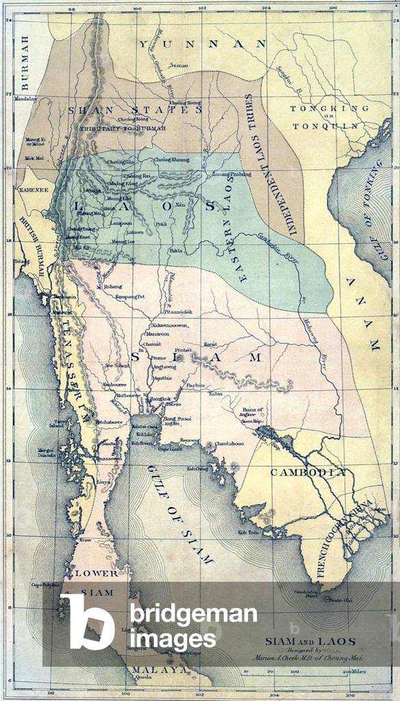 Southeast Asia: 'Map of Siam, Laos, Cambodia, and Shan States', Marion A. Cheek, 'Siam and Laos As Seen By Our American Missionaries', Presbyterian Board of Education, 1884
