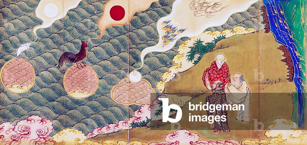 Mongolia: Traditional Buddhist religious painting illustrating bodhisattvas and the heavenly spheres.