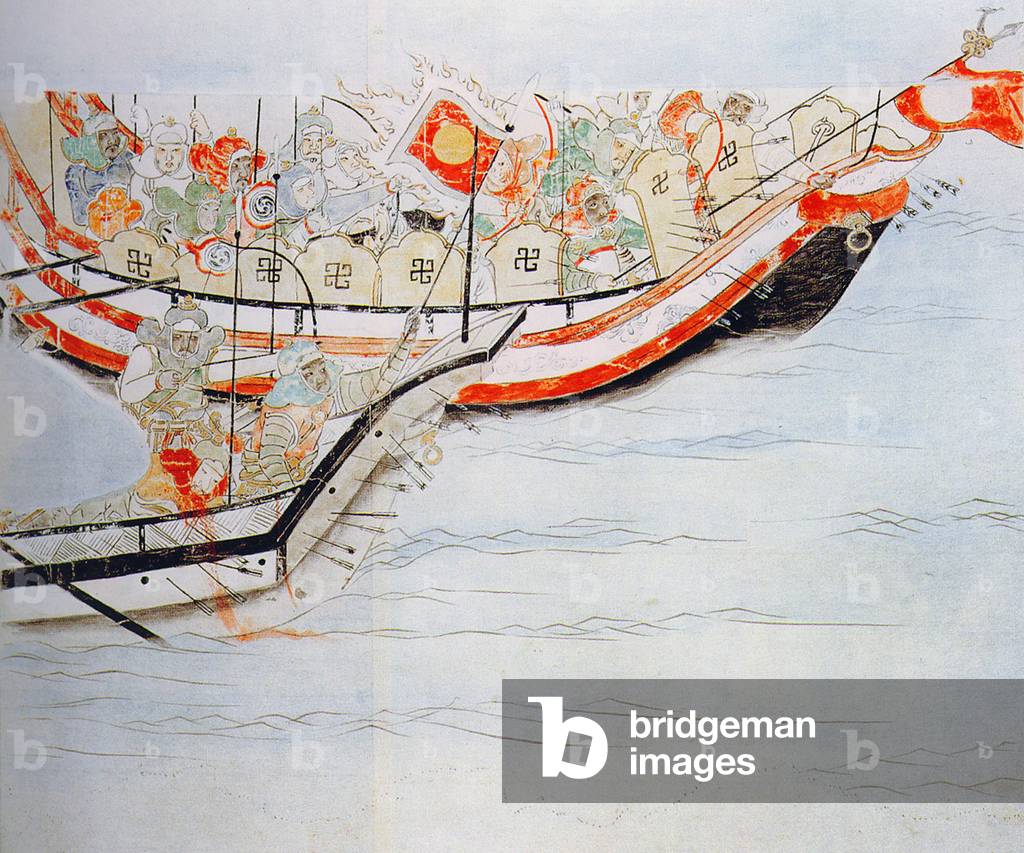 Japan: Mongols and Japanese engaged in warfare; scene from the Moko Shurai Ekotoba (c.1293).