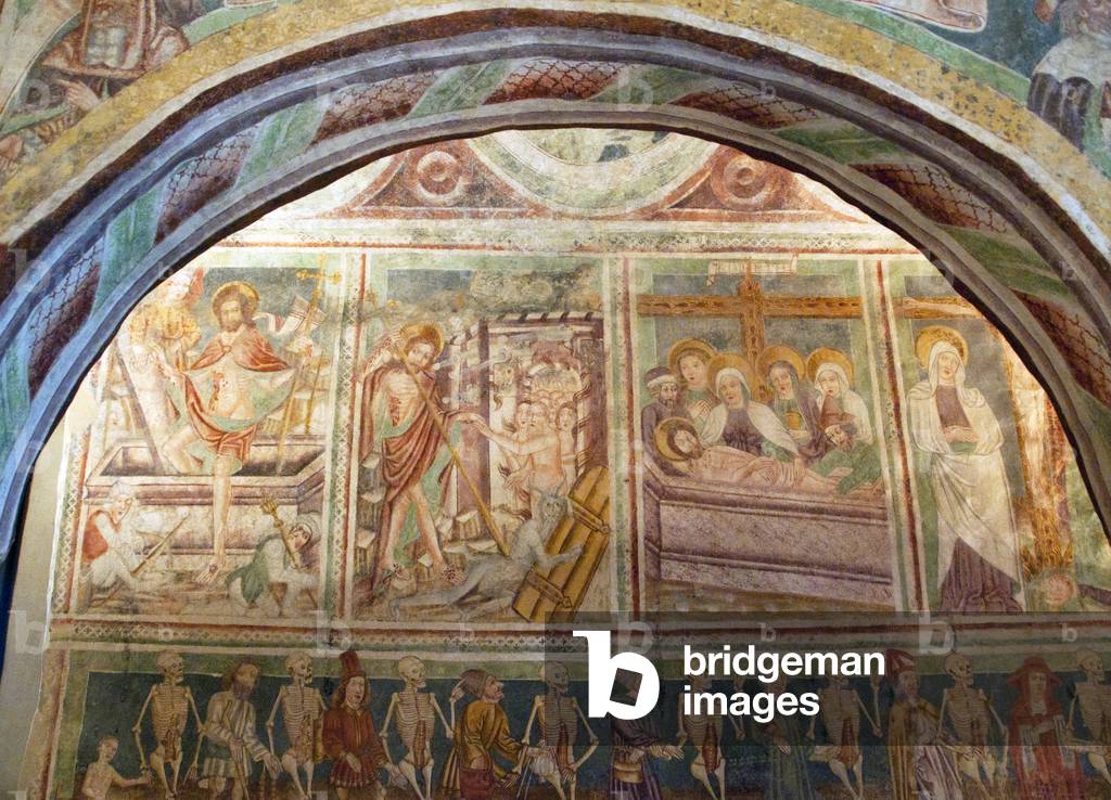 Slovenia: 15th century fresco by John of Kastav (Johannes de Castua) showing scenes from Christ's Passion above the 'Danse Macabre' (Dance of Death), Holy Trinity Church, Hrastovlje, Rizana Valley