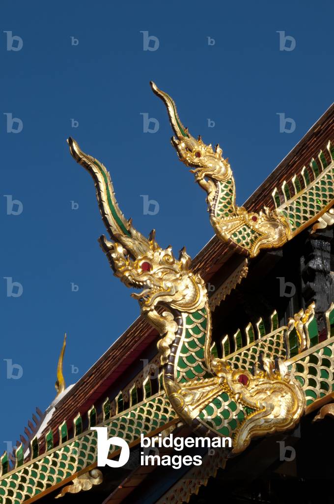 Thailand: Naga bargeboard on the roof of the viharn at Wat Buak Khrok Luang, Chiang Mai
