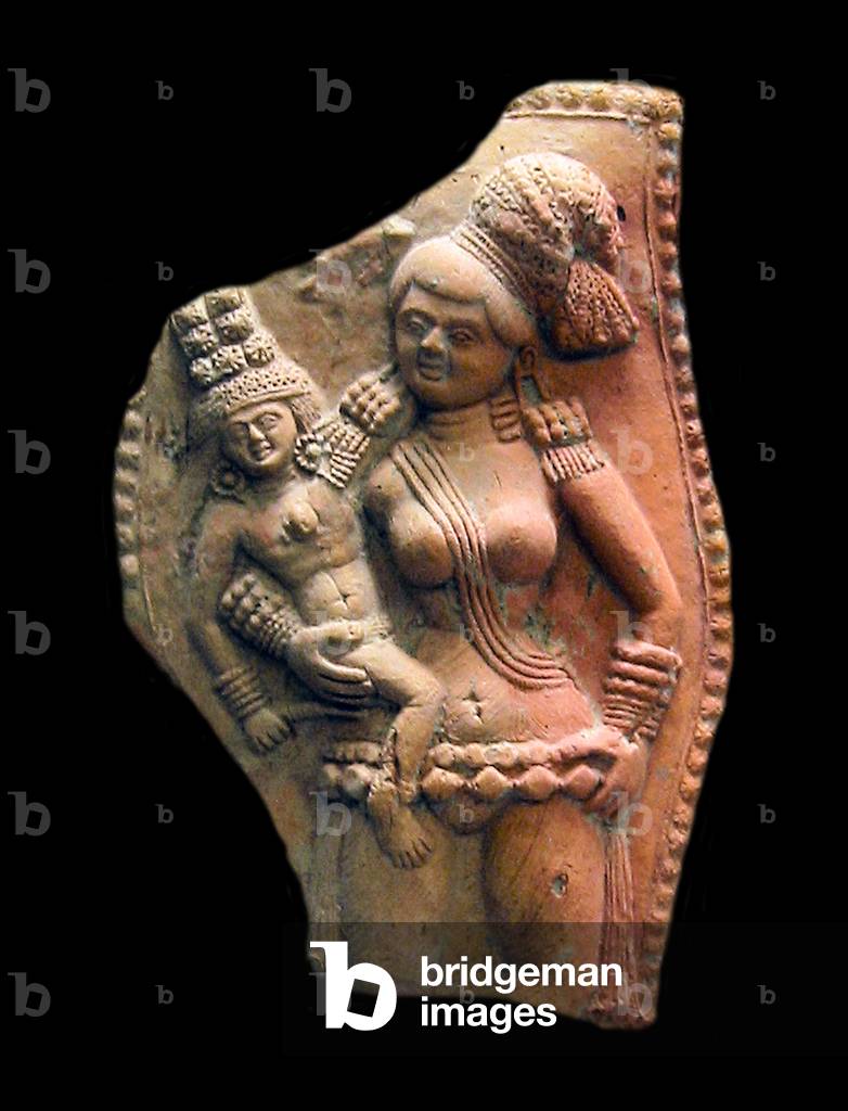 India / Bangladesh: A woman with child, Chandraketugarh, Sunga Dynasty, c. 2nd-1st century BCE