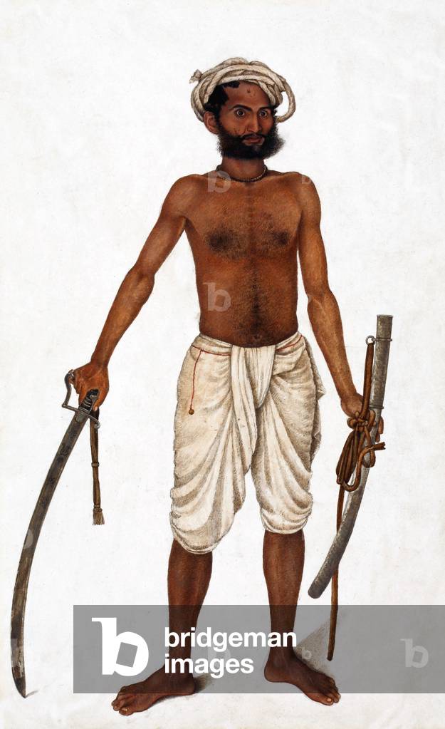 India: Native soldier with sabre, Delhi, c.1815.