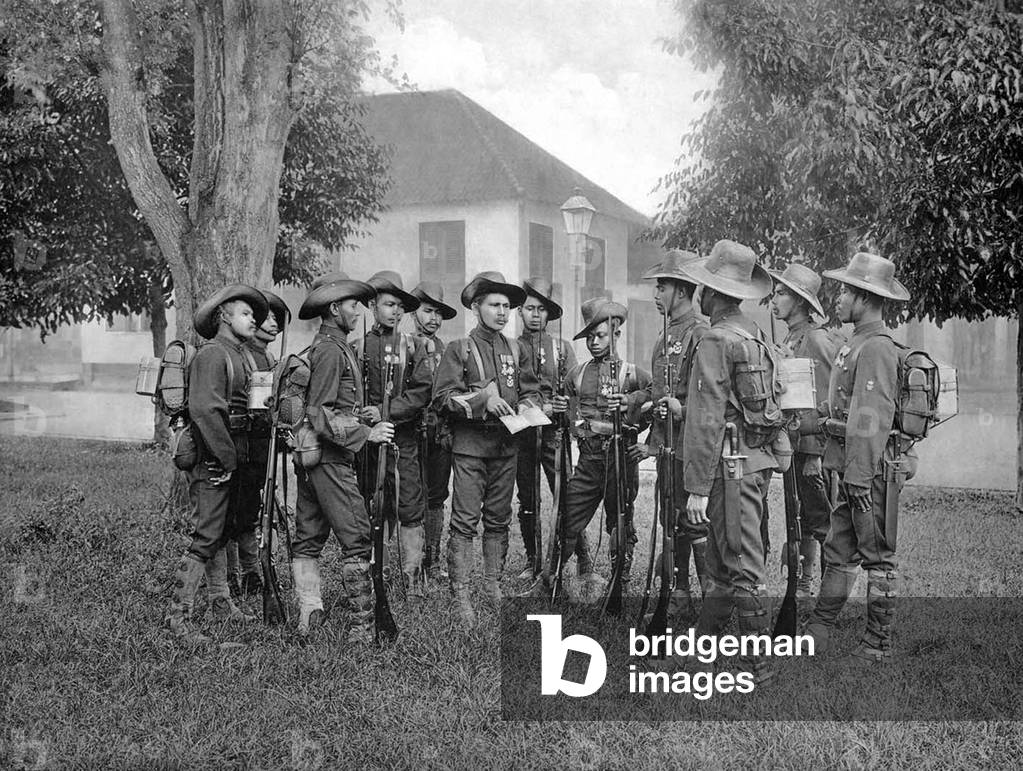 Indonesia / Netherlands: Ambonese members of the KNIL or Royal Netherlands East Indies Army, early 20th century.  Aceh War (1873 - 1914)