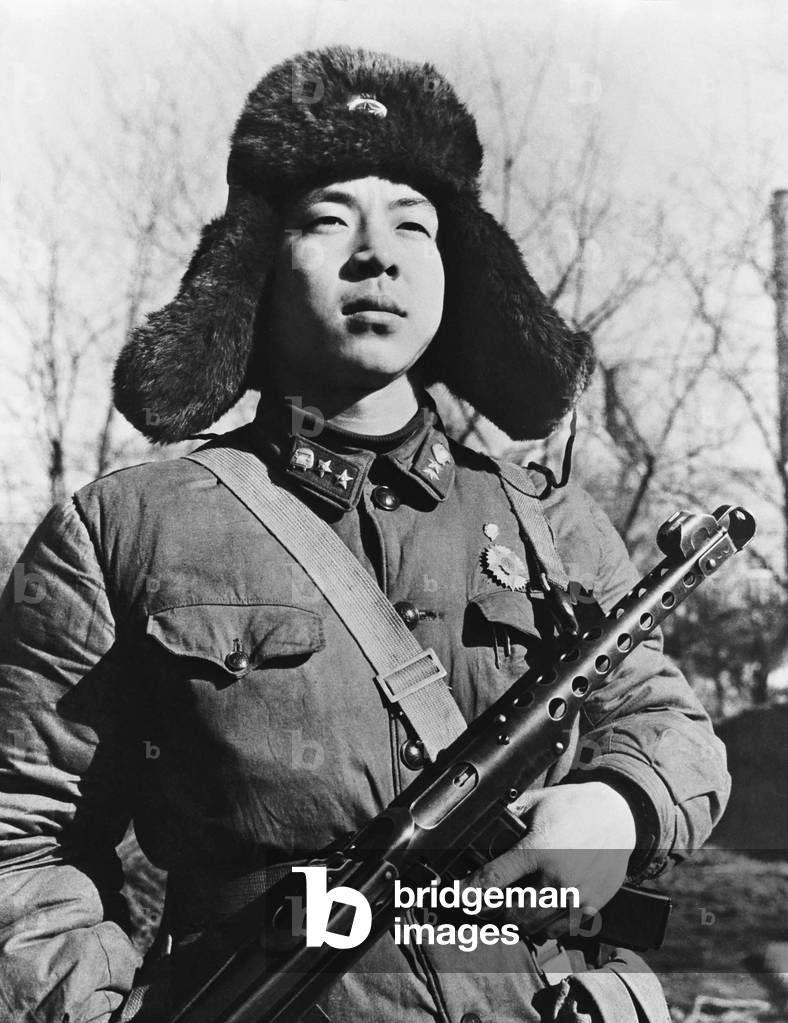 China: Communist role model Lei Feng as exemplary border guard, c. 1963
