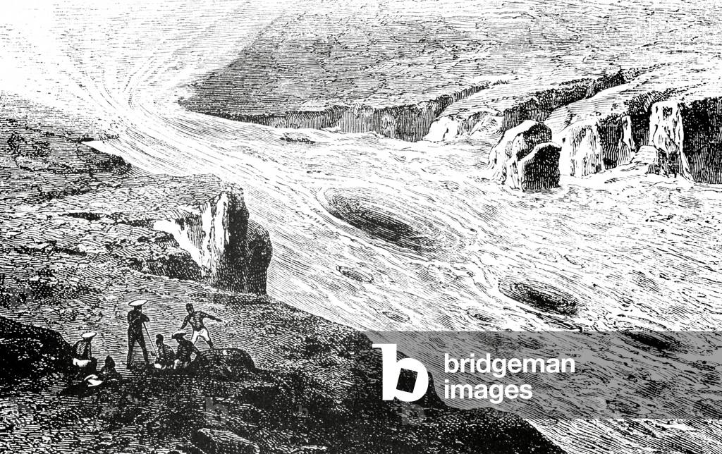Thailand/ Laos: An 1867 illustration by French expeditioner Louis Delaporte of the great whirlpool at Keng Kanien on the Mekong River near Khemarat, close to the present-day Thai-Lao border.
