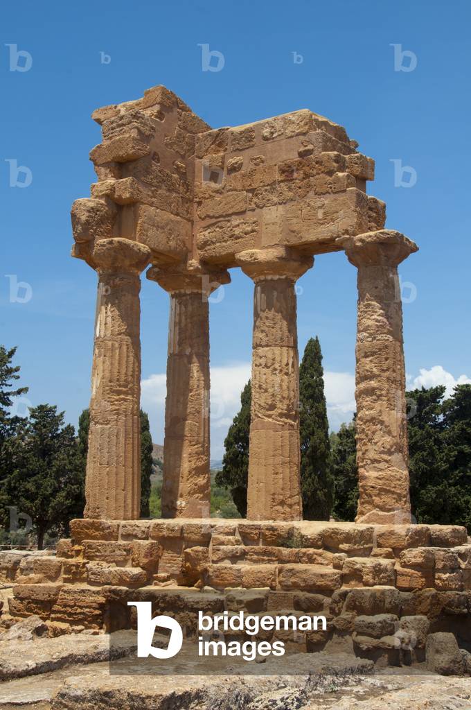Italy: Temple of the Dioscuri (in Greek mythology, the twin brothers Castor and Pollux), originally built mid-5th century BCE, Valley of the Temples (Valle dei Templi), Agrigento, Sicily (photo)