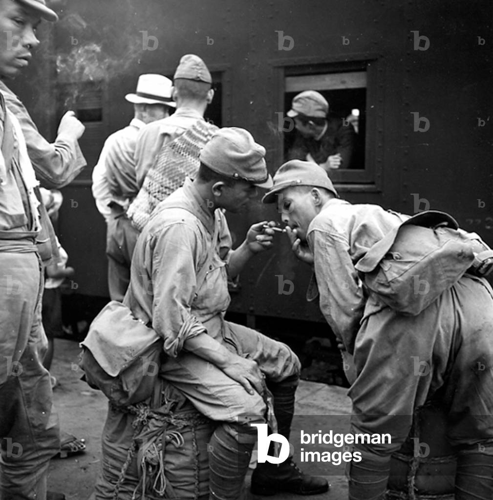 China: Second Sino-Japanese War (1937-1945). Japanese troops waiting for a troop train to depart