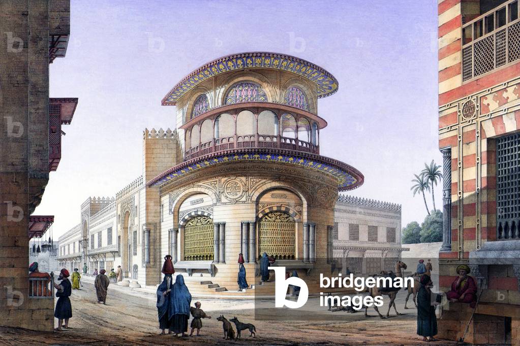 Egypt: Public water fountain and Sufi Khankah on Sharia al-Habbaniya, Cairo. Pascal Coste, c.1839