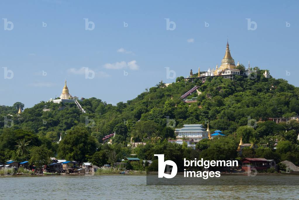 Burma / Myanmar: Pagodas at Sagaing seen from the Irrawaddy / Ayeyarwady River, near Mandalay
