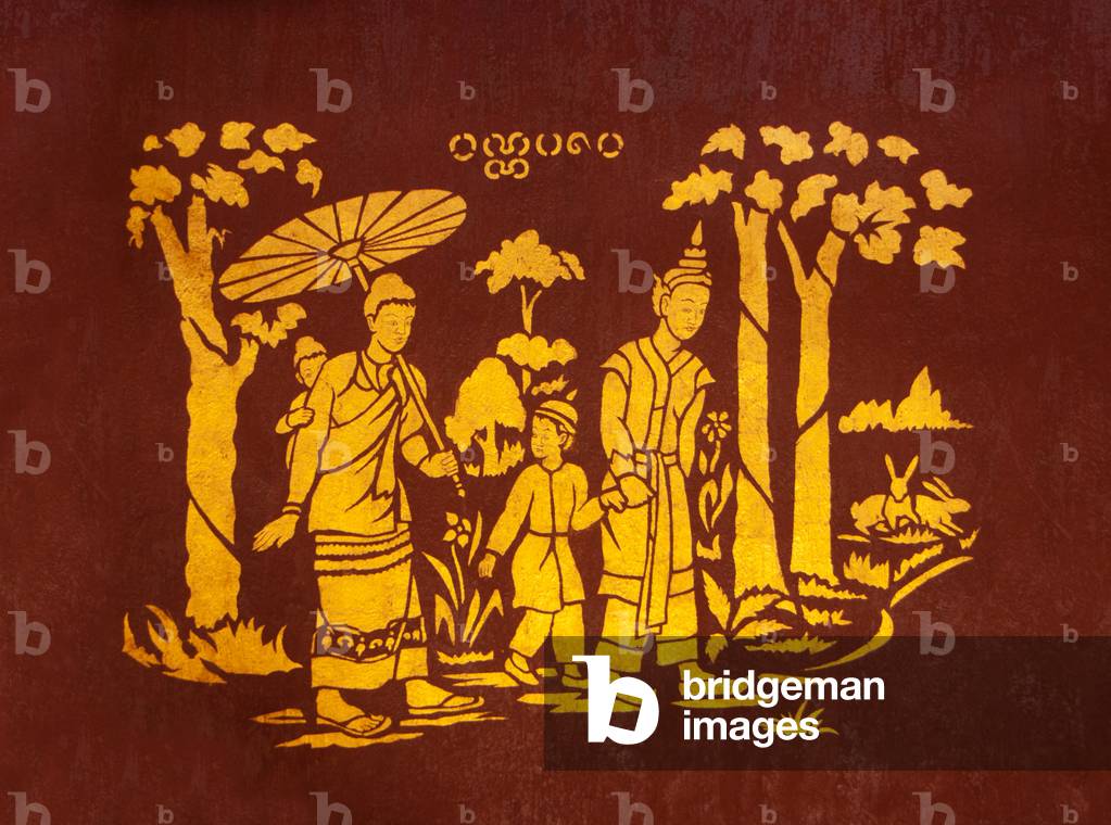Burma / Myanmar: Gold stencilled ('lai kham') paintings on the inner wall of the main viharn at Wat Jong Kham, Kyaing Tong (Kengtung), Shan State