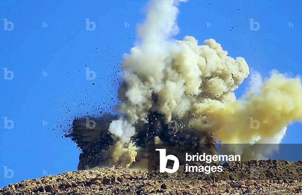 Syria: The supposed tomb of Shaykh Muhammad ibn Ali Abdallah, grandson of al-'Abbas ibn 'Abd al-Muttalib, uncle of the Prophet Muhammad (7th century CE) at Palmyra blown up by the Islamic State in Iraq and the Levant, June 2015 (photo)