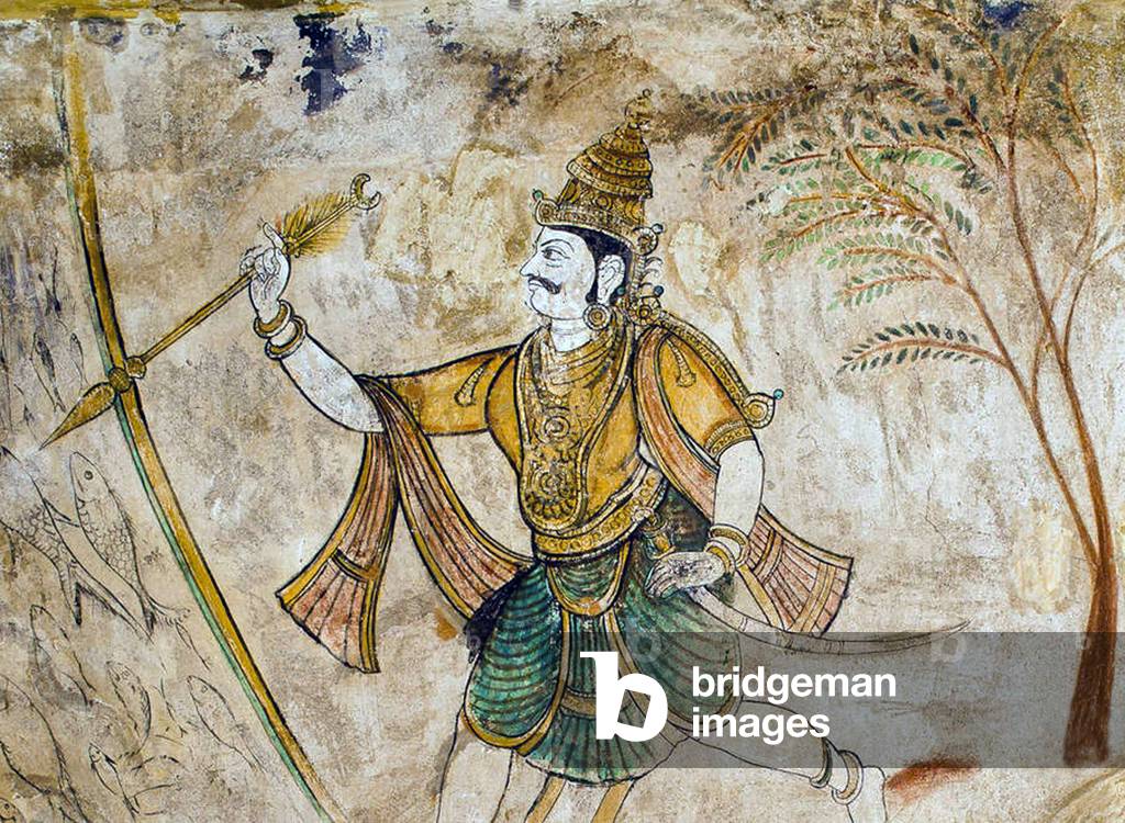 India / Sri Lanka: Mural of Rajaraja Chola I (r. 985-1014 CE). Mural at Brihadeeswarar temple, commonly known as 'Periya Kovil', Thanjavur, Tamil Nadu, 11th century CE