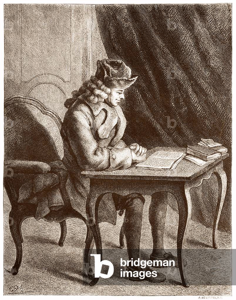 France: Portrait of Voltaire (1694-1778), French philosopher and writer. Illustration from 
