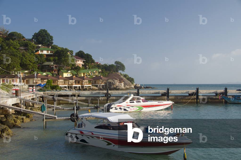 Thailand: Speedboats at the pier on Sunset Beach (Hat Rin Nai), Ko Phangan
