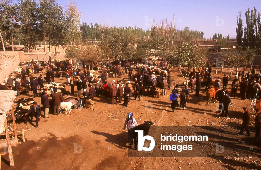 China: Livestock market and bazaar in Shufu County near Kashgar, Xinjiang Province