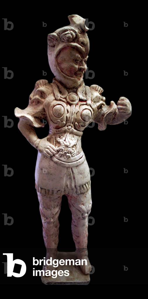 China: A tomb guard (wushi yong), terracotta sculpture, Tang Dynasty, early 8th century