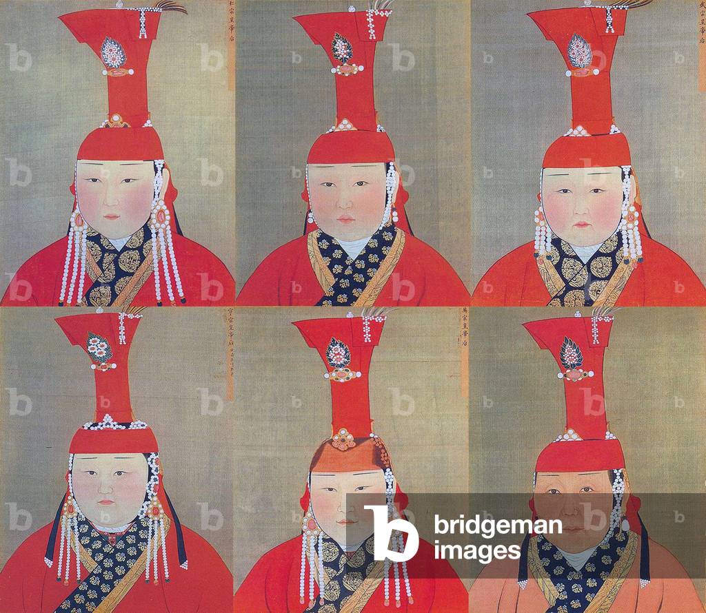 Mongolia / China: A collage of six Mongol Empresses of the Empire of the Great Khan / Yuan Dynasty (12th-14th centuries).
