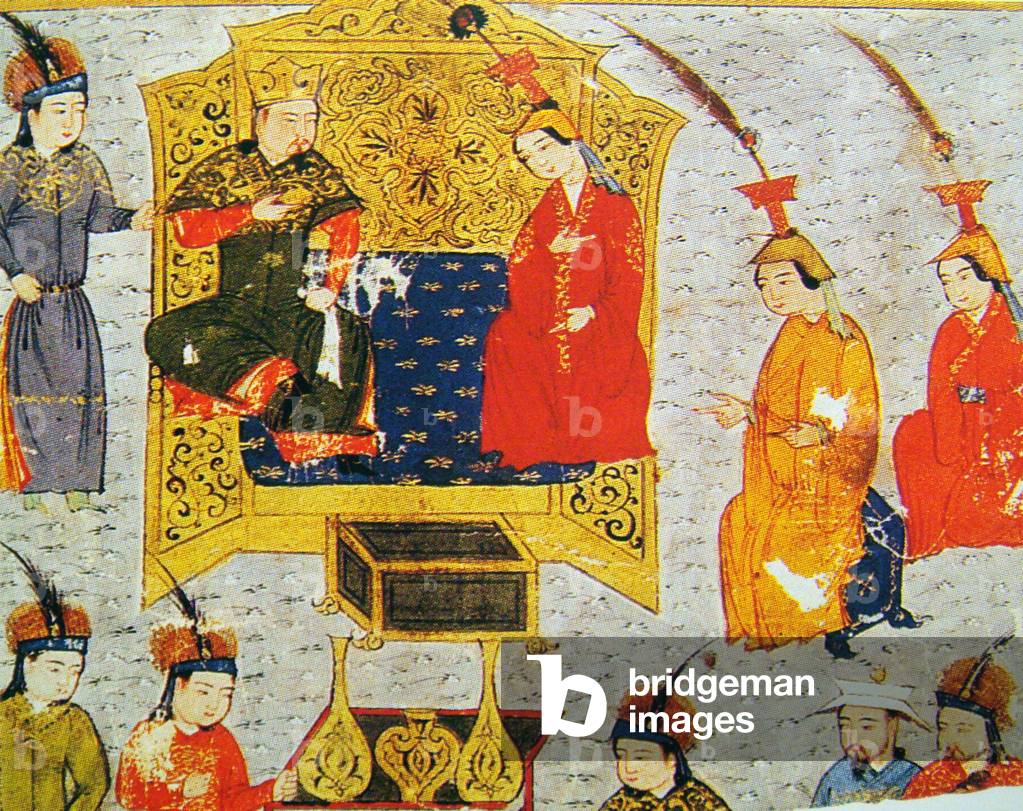 Tolui Khan (1192-1232) with his wife Sorghaghtani (c. 1198-1252) from 'Rashid al-Din'(print)