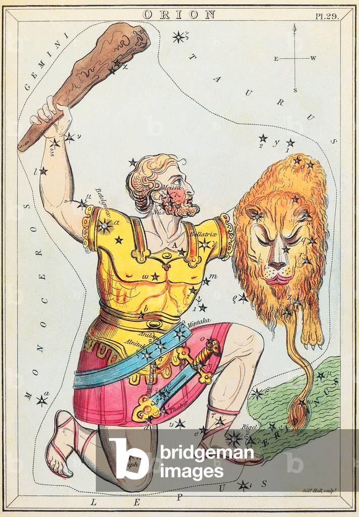 England / UK: 'Orion', plate 29 in 'Urania's Mirror', a set of celestial cards accompanied by 'A Familiar Treatise on Astronomy', Sidney Hall and Richard Rouse, London, 1824