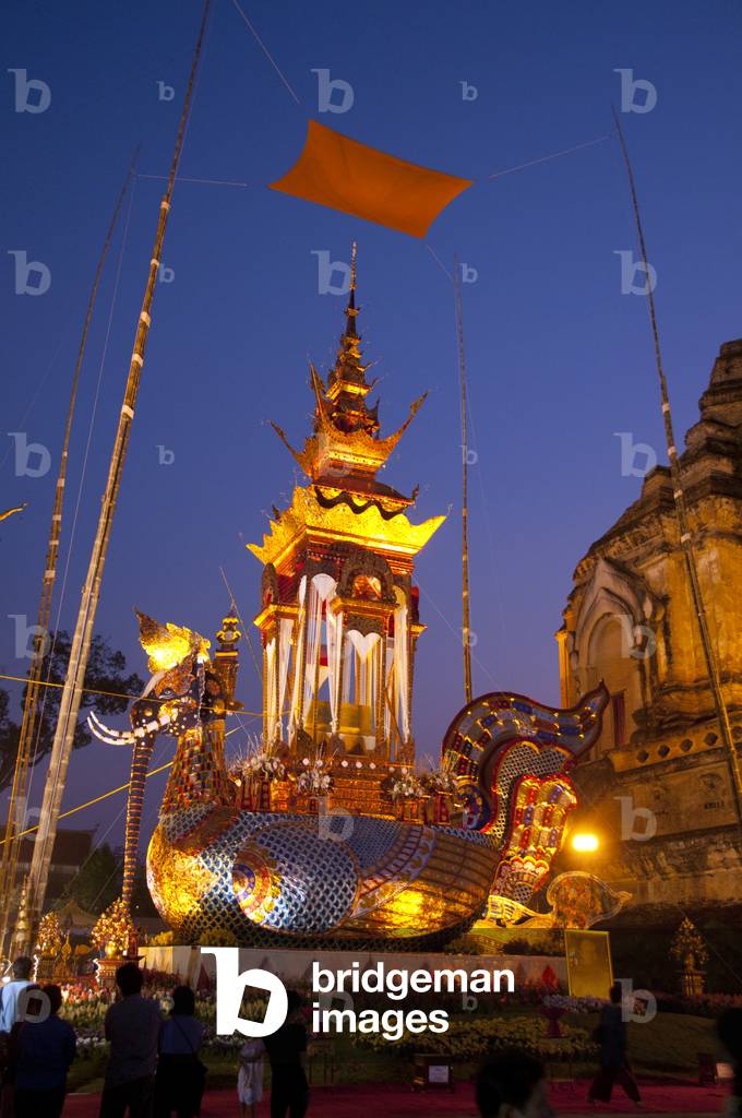 Thailand: The elaborate funeral bier for the late abbot at Wat Chedi Luang, Chiang Mai