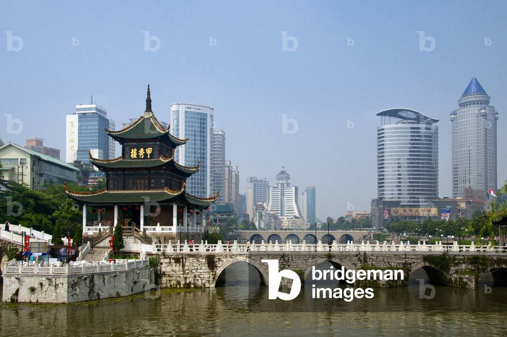 China: Jiaxiu Lou (First Scholar's Tower) on the Nanming River, Guiyang, Guizhou Province