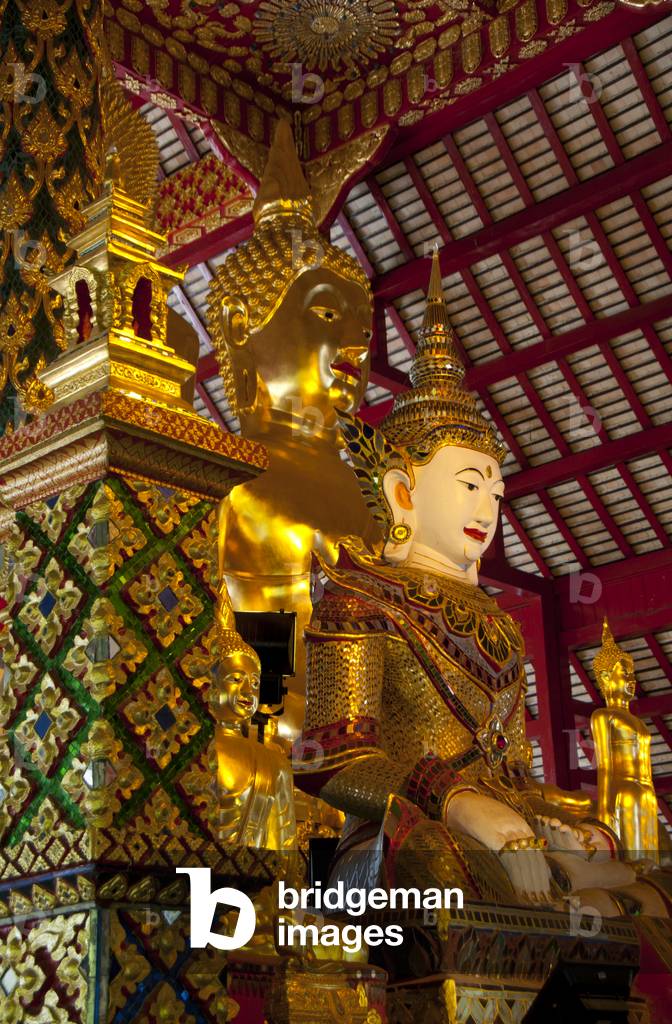Thailand: Buddha statues in the viharn (assembly hall) at Wat Suan Dok, Chiang Mai, northern Thailand