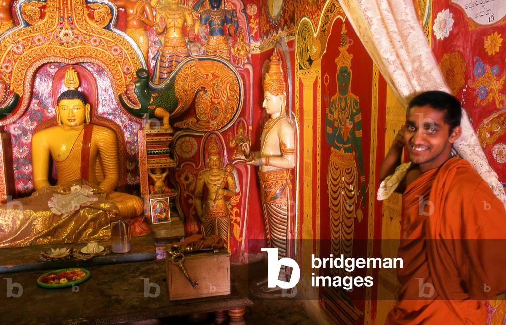 Sri Lanka: Main Buddha shrine at Asgiriya Vihara (temple), Kandy