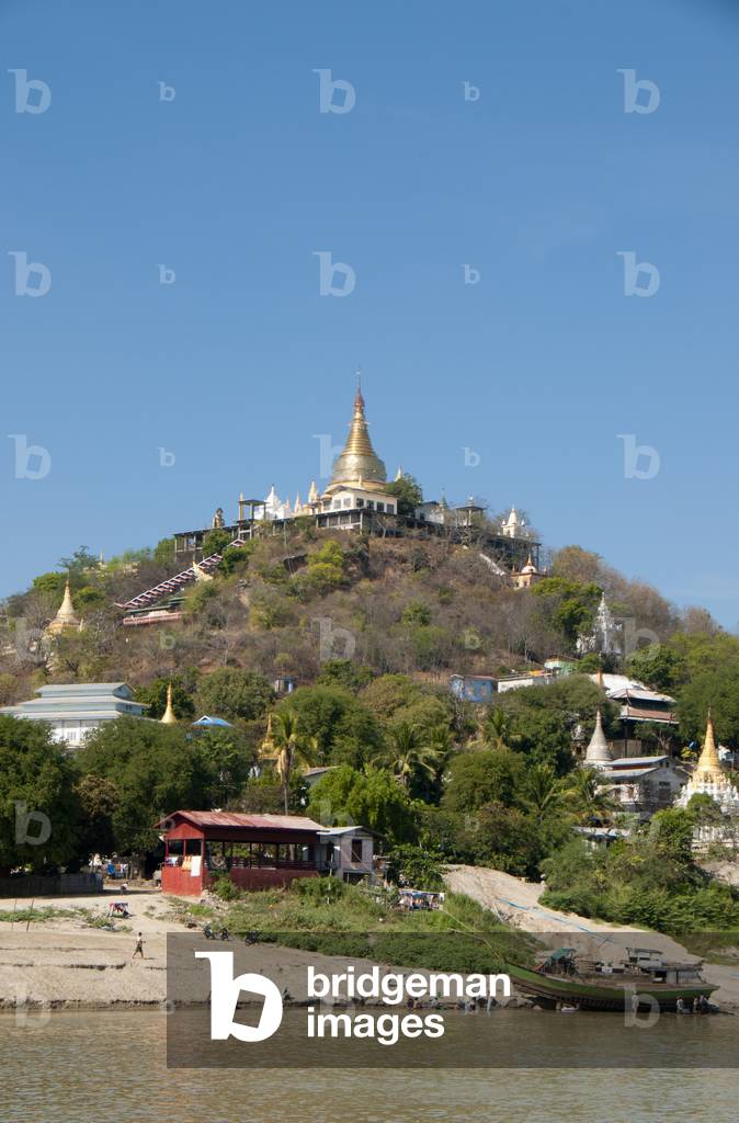 Burma / Myanmar: Pagodas at Sagaing seen from the Irrawaddy / Ayeyarwady River, near Mandalay