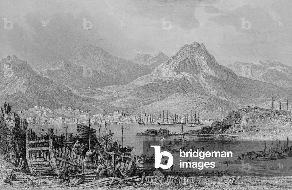 China: Hong Kong seen from Kowloon, engraving by Samuel Fisher (1843)