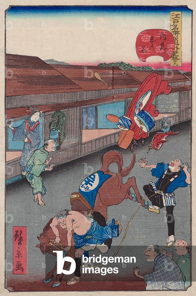 Japan: 'Naito Shinjuku', from the series 'Comical Views of Famous Places in Edo', woodblock print by Utagawa Hirokage (active 1855-1865), c. 1861